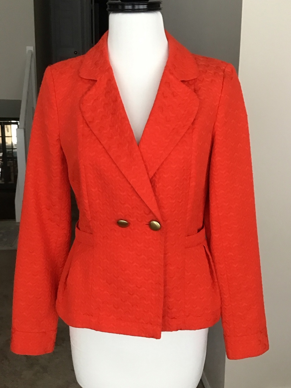 Banana Republic Bright Orange Double-Breasted Textured Blazer